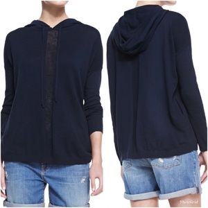Vince Sheer-Stripe Navy Blue Slub Hooded Sweater